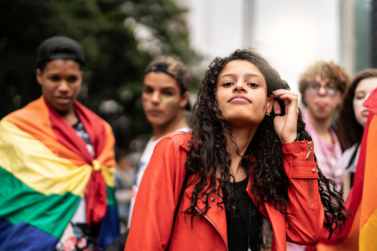 Women with pride flags, lgbtq activists