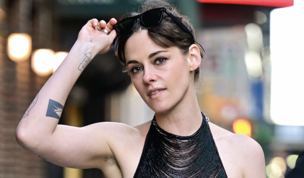 Kristen Stewart looks into the camera on the street in NYC