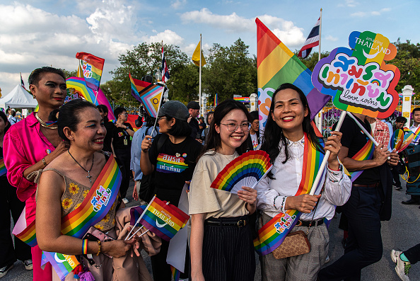 Gay marriage proponents take part during the celebration event at the Government house in Bangkok, Thailand.