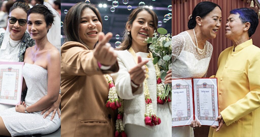 Three Thai lesbian couples getting married