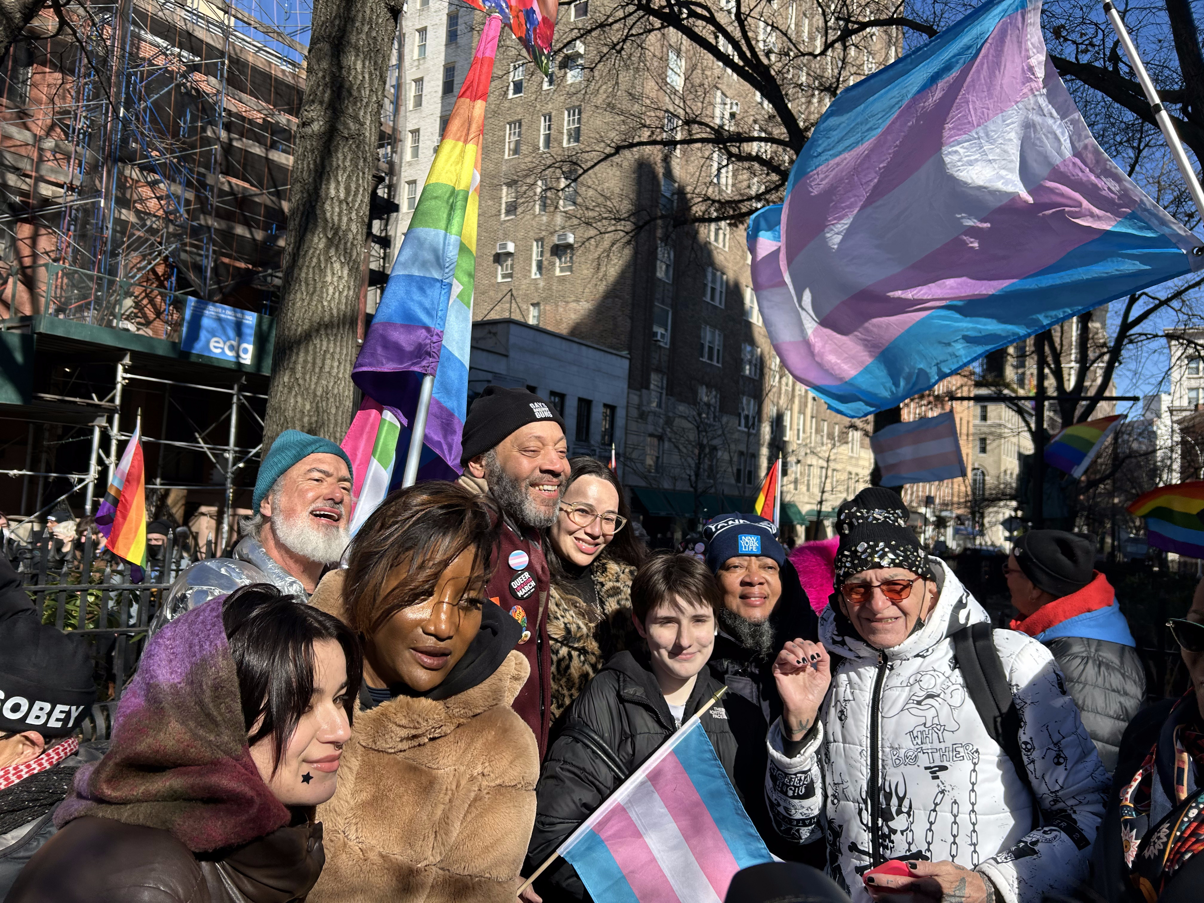 Organizers and speakers pose for photo after protest at Stonewall National Monument 2.14.2025