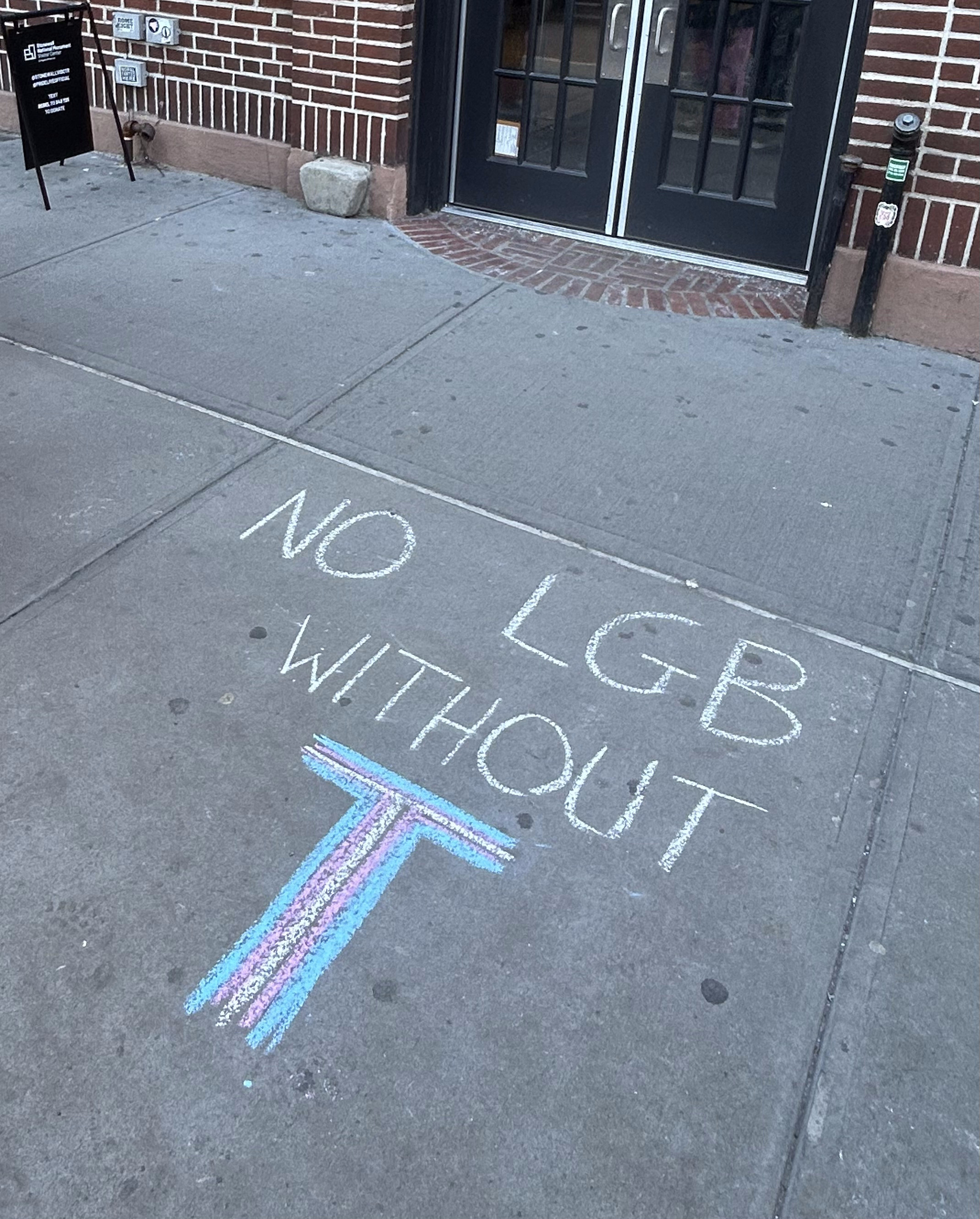 sidewalk graphic during the protest at Stonewall National Monument 2.14.2025