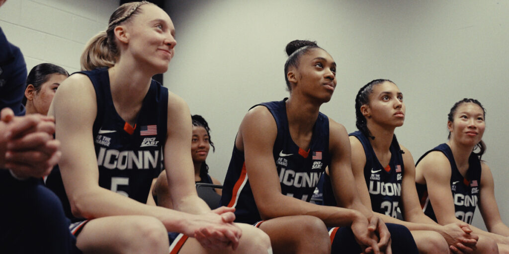 The UConn women’s basketball team in “The Dynasty: UConn Huskies." Photo courtesy of Apple TV+
