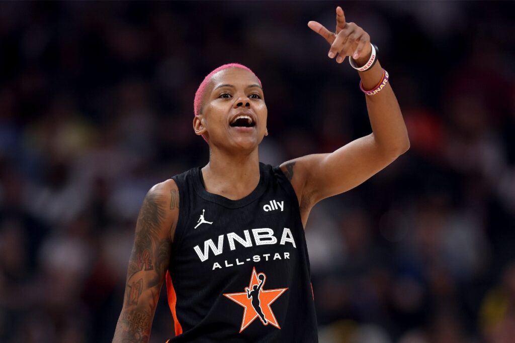 NDIANAPOLIS, INDIANA - JULY 19: Courtney Williams #10 of the Minnesota Lynx reacts the 2025 AT&T WNBA All-Star Game at Gainbridge Fieldhouse on July 19, 2025 in Indianapolis, Indiana. NOTE TO USER: User expressly acknowledges and agrees that, by downloading and or using this photograph, User is consenting to the terms and conditions of the Getty Images License Agreement. (Photo by Steph Chambers/Getty Images)