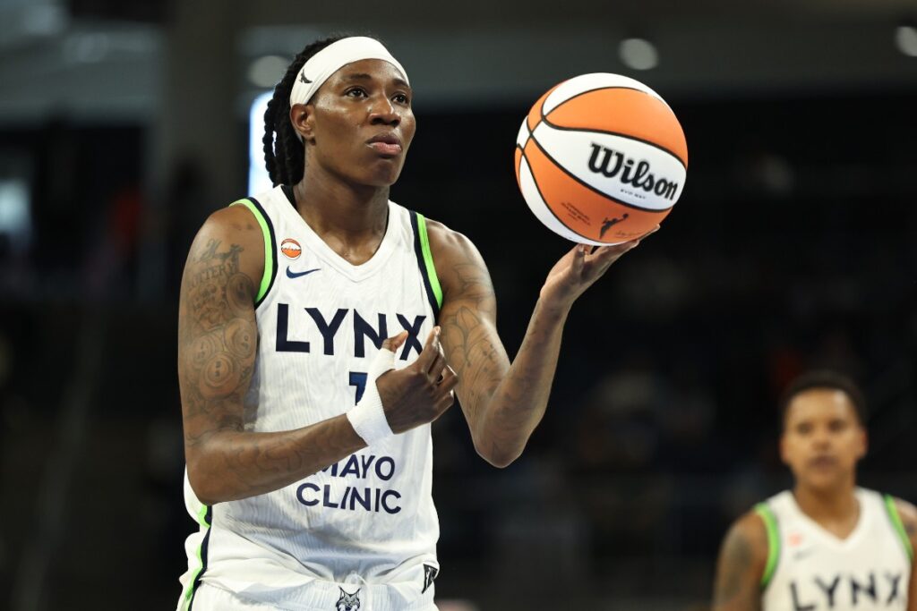Natasha Howard #1 of the Minnesota Lynx shoots a free throw during the second half against the Chicago Sky at Wintrust Arena on May 23, 2026 in Chicago, Illinois. Photo by Geoff Stellfox/Getty Images
